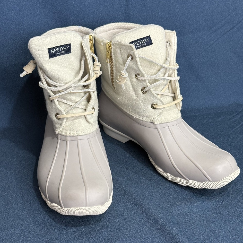 Sperry Women Syren Gulf Wool Quilt Duck Boots White Ivory STS87098 Size 9.5